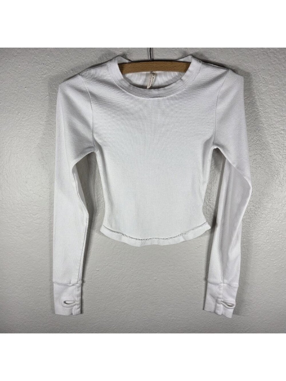 Free People Movement White Ribbed Long Sleeve Crop Top Size XS Crew Neck